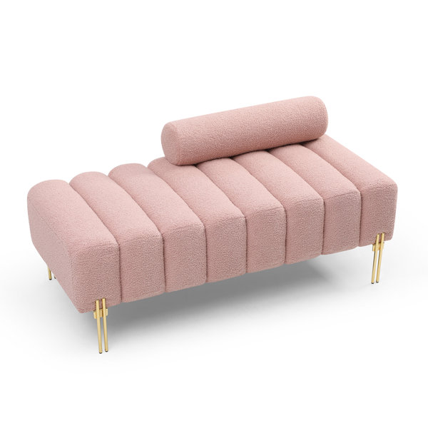 Mercer41 Fleece Fabric Upholstered Bench Couch Fuzzy Sofa Stool